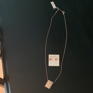 NEW- Kenneth Cole Rose Gold Rectangular Pendant Necklace with Stud Earrings